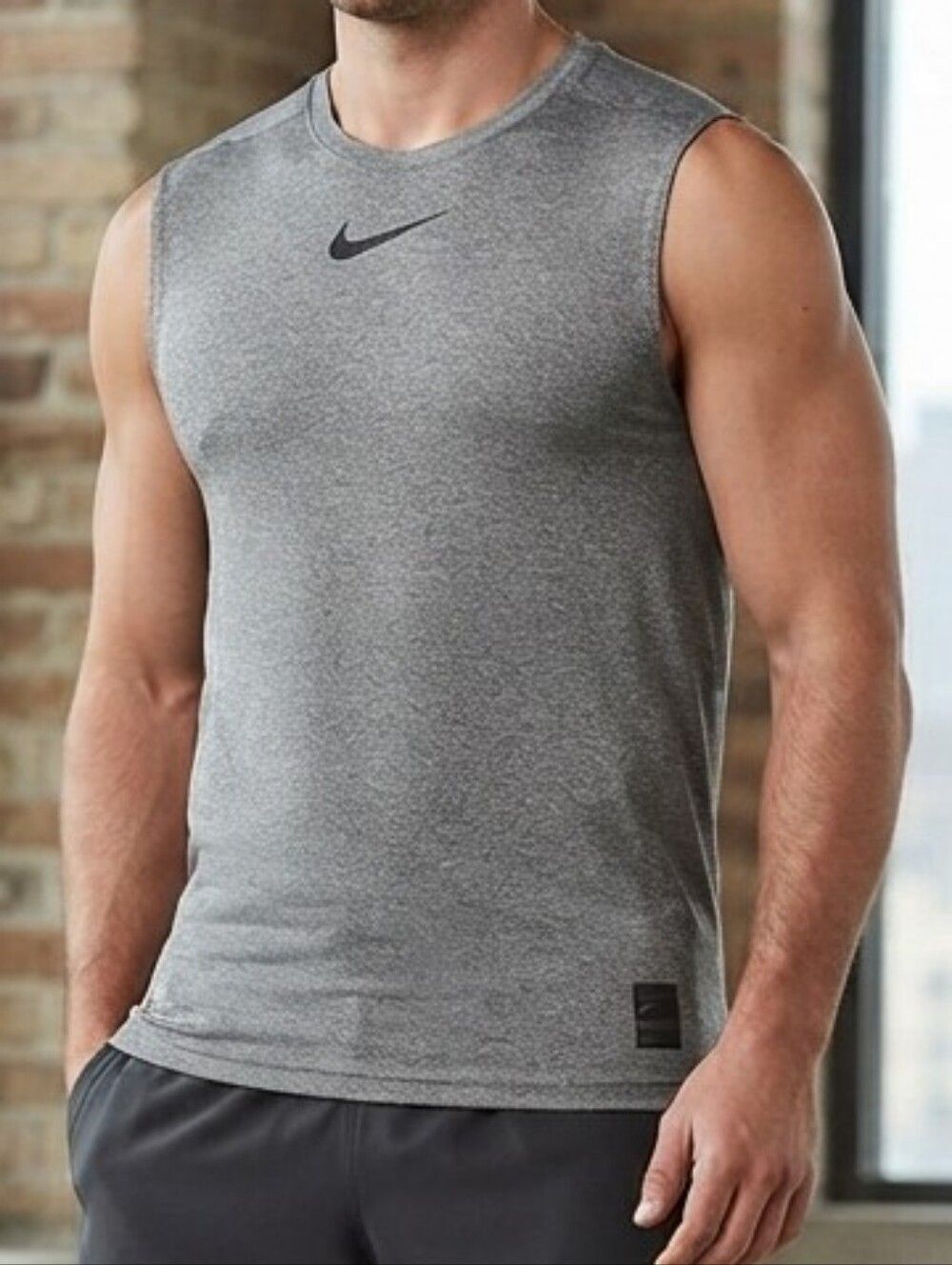 Nike Pro Gray Dri-FIT Athletic Sleeveless Workout Tank Top Large Activewear Gym